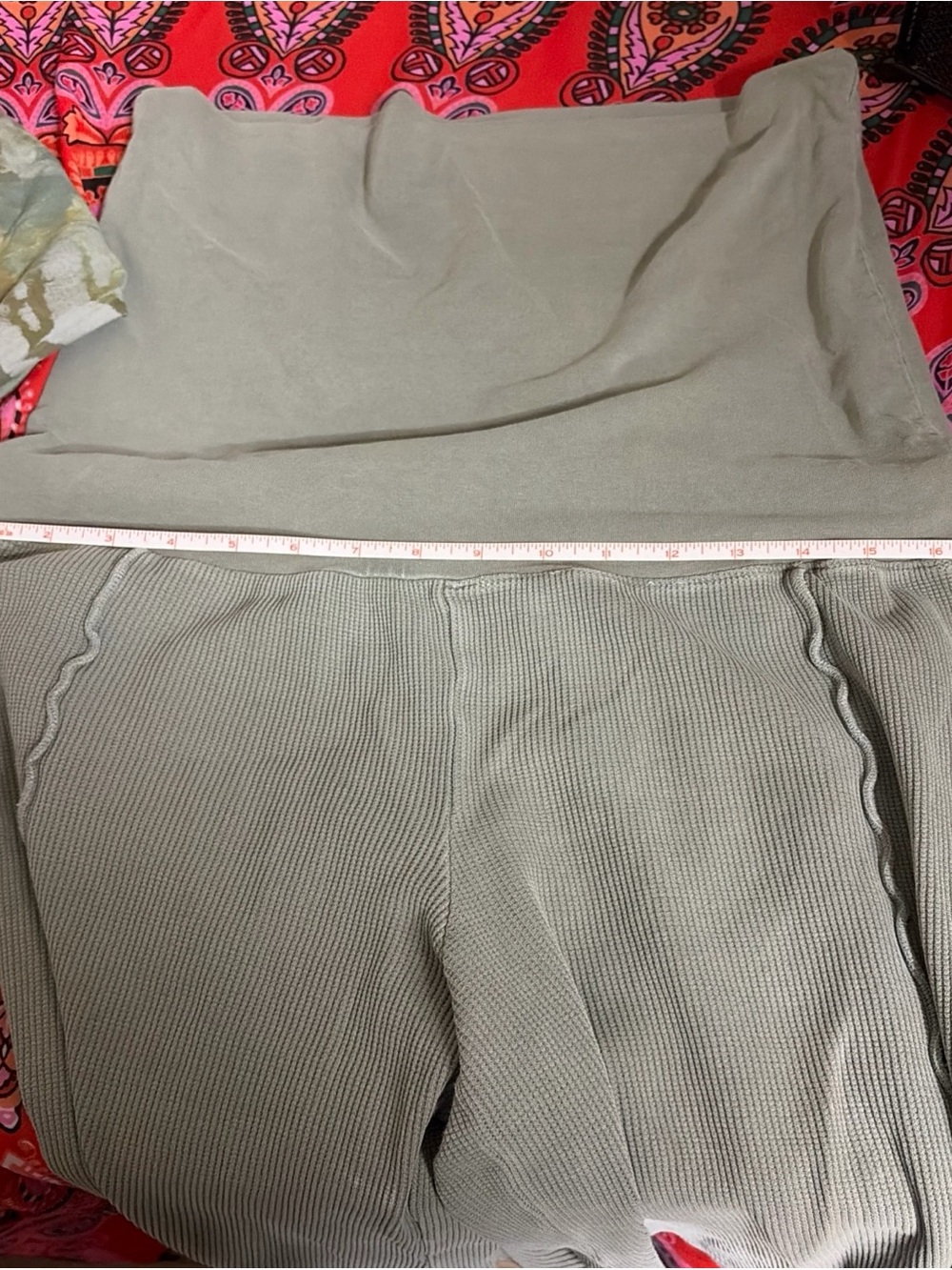 Vintage blue fish gaucho wide leg crop ribbed cotton pants green sz 1 s-l - Picture 7 of 10